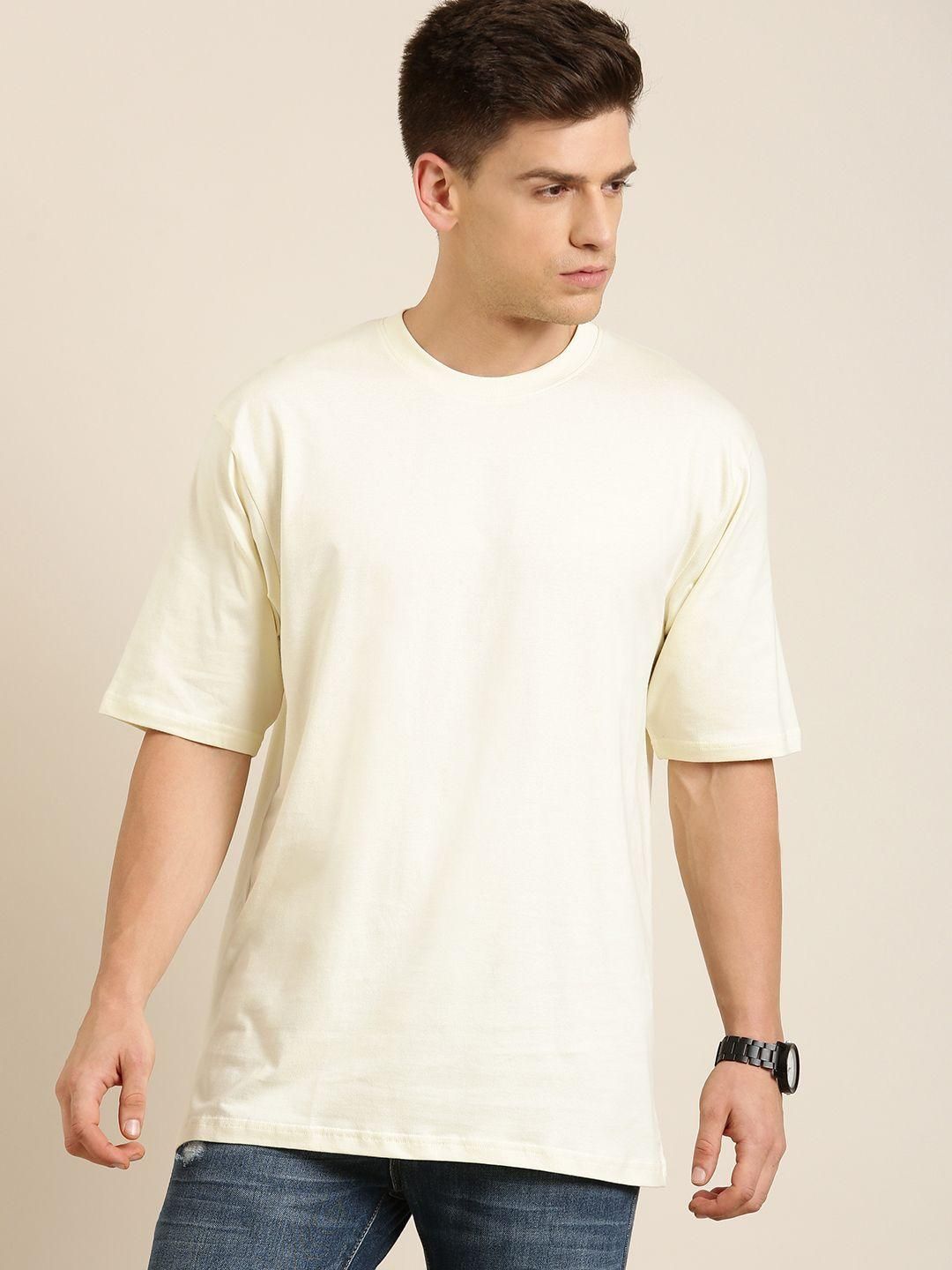 Dillinger Cream Solid Oversized T-Shirt