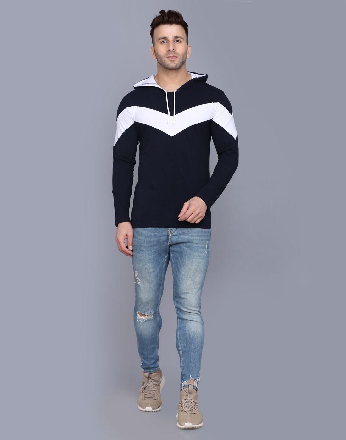 Cotton Color Block Full Sleeves Hooded T-Shirt